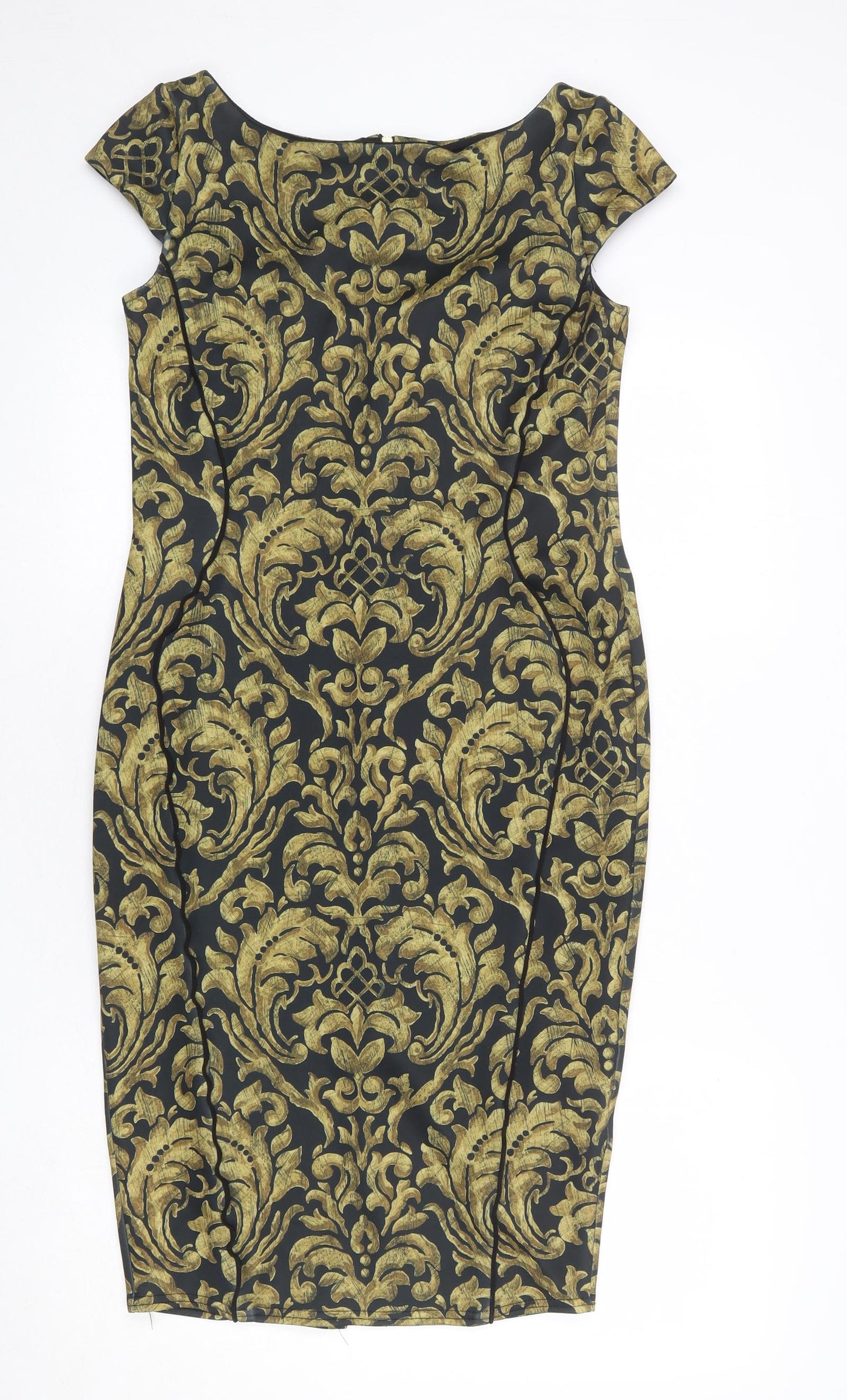 Aftershock Womens Black Geometric Polyester Shift Size 14 Boat Neck Pullover