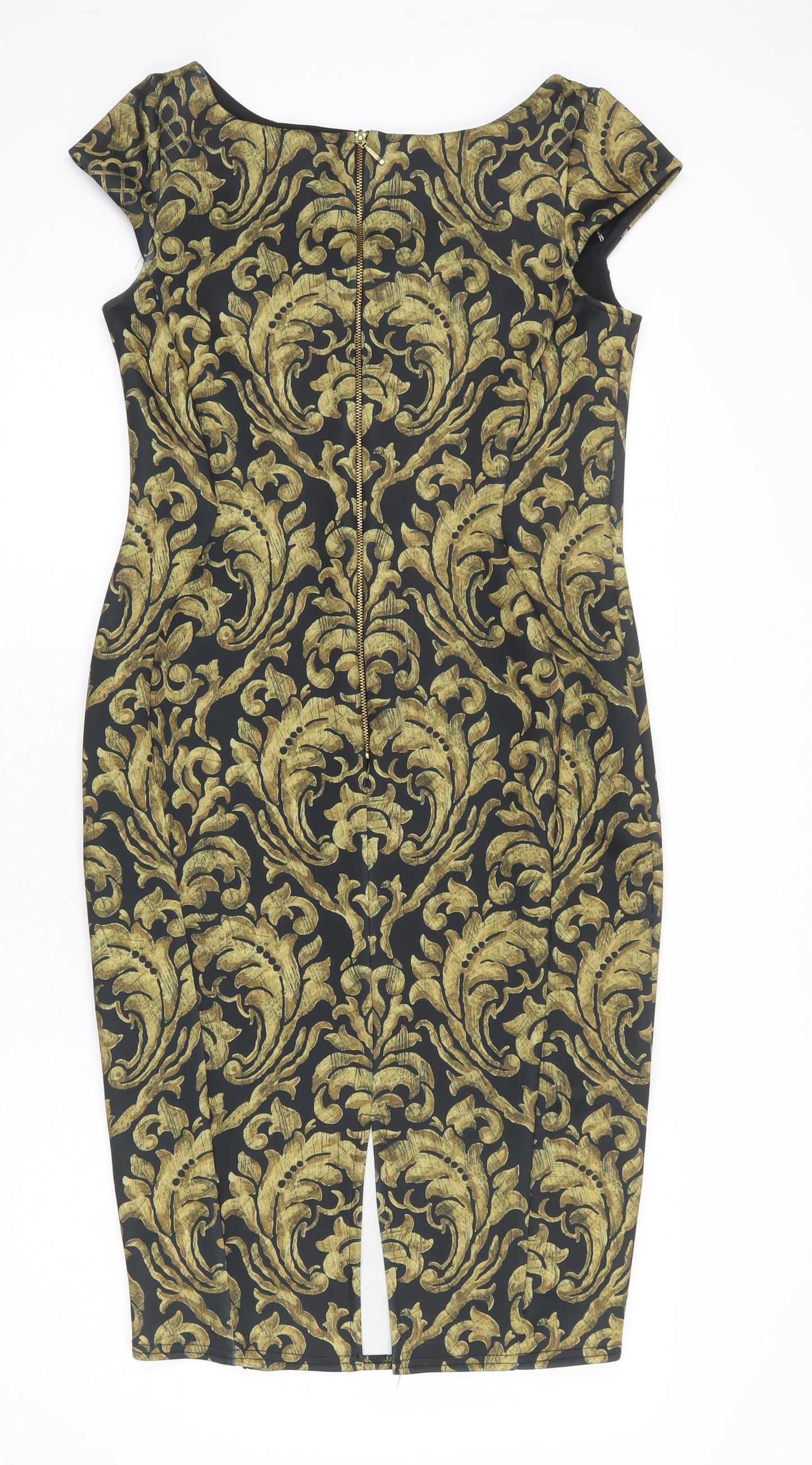 Aftershock Womens Black Geometric Polyester Shift Size 14 Boat Neck Pullover