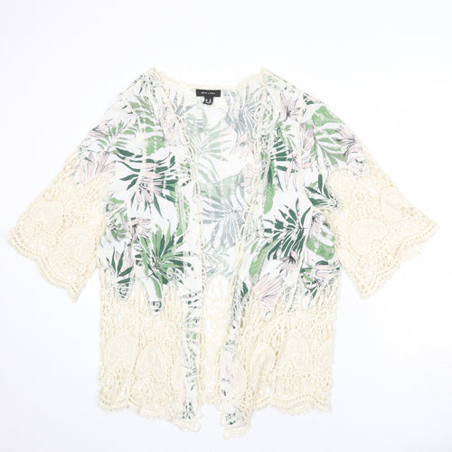 New Look Womens Multicoloured Geometric Viscose Kimono Blouse Size M V-Neck - Crochet Detail