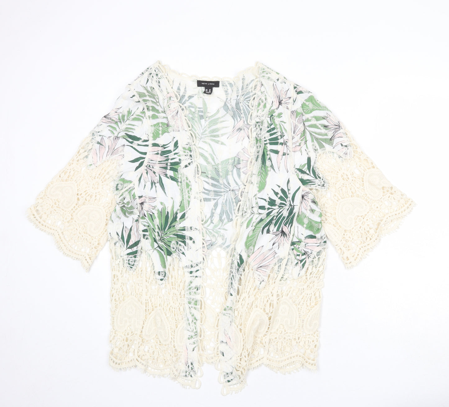 New Look Womens Multicoloured Geometric Viscose Kimono Blouse Size M V-Neck - Crochet Detail