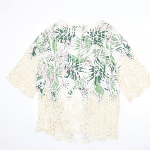 New Look Womens Multicoloured Geometric Viscose Kimono Blouse Size M V-Neck - Crochet Detail