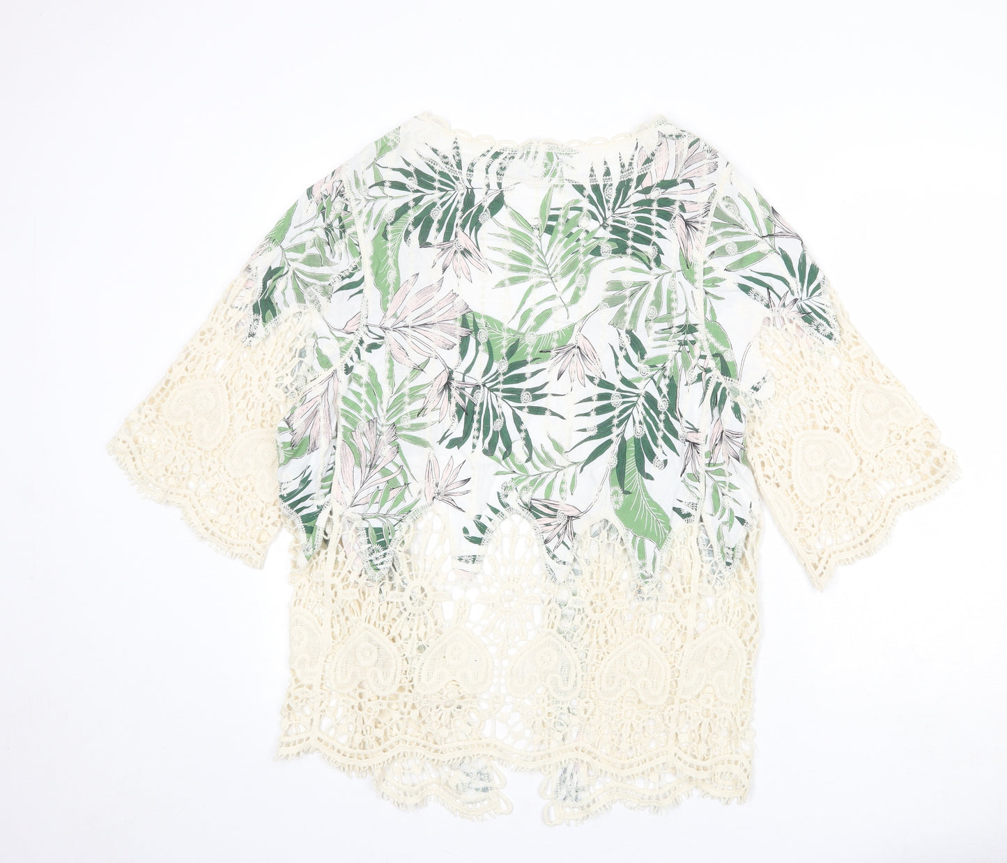 New Look Womens Multicoloured Geometric Viscose Kimono Blouse Size M V-Neck - Crochet Detail