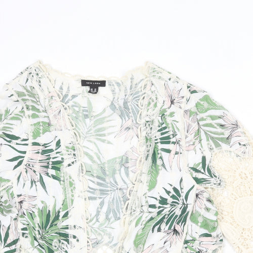 New Look Womens Multicoloured Geometric Viscose Kimono Blouse Size M V-Neck - Crochet Detail