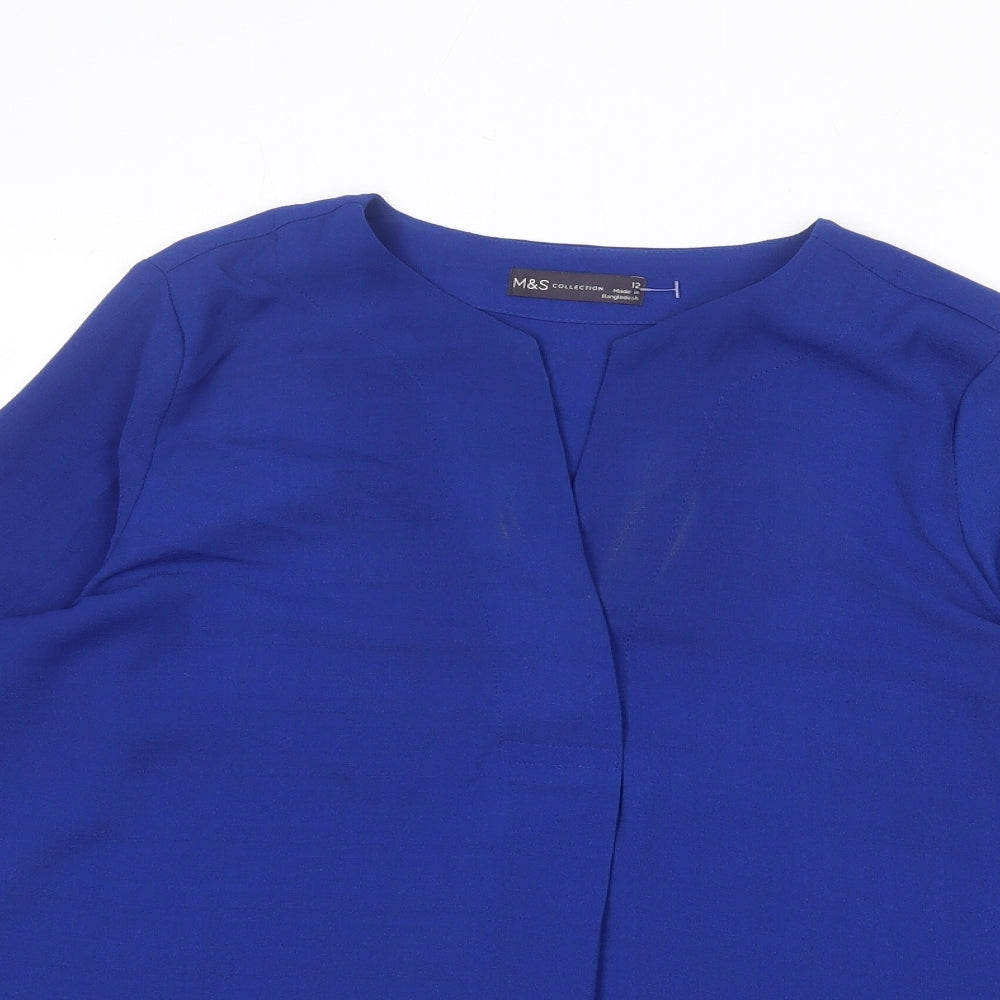 Marks and Spencer Womens Blue Polyester Basic Blouse Size 12 V-Neck