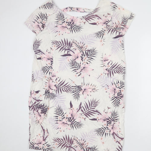 Bonmarché Womens White Floral Polyester A-Line Size 18 Round Neck Pullover