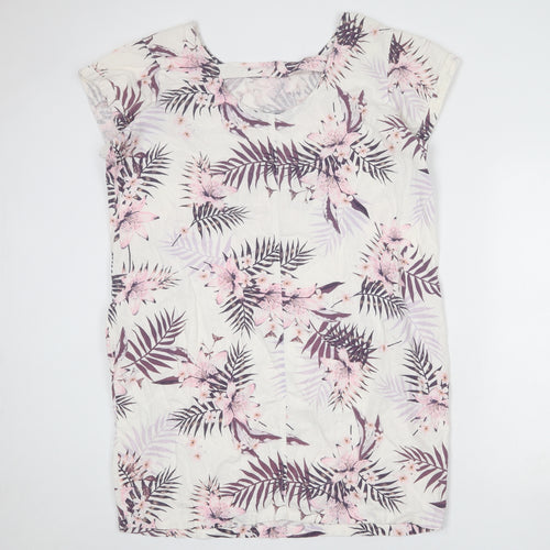 Bonmarché Womens White Floral Polyester A-Line Size 18 Round Neck Pullover
