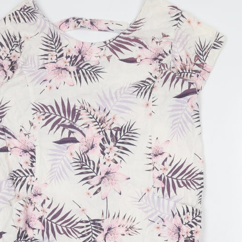 Bonmarché Womens White Floral Polyester A-Line Size 18 Round Neck Pullover
