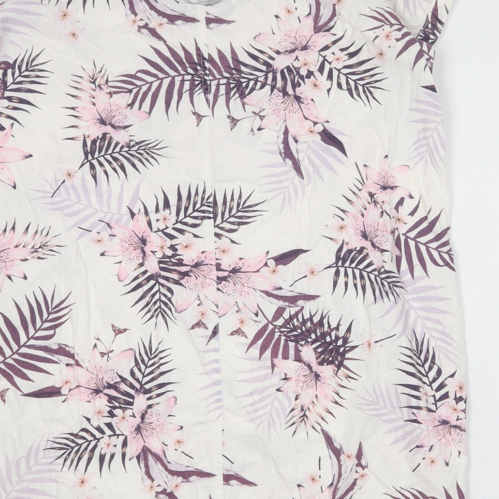 Bonmarché Womens White Floral Polyester A-Line Size 18 Round Neck Pullover