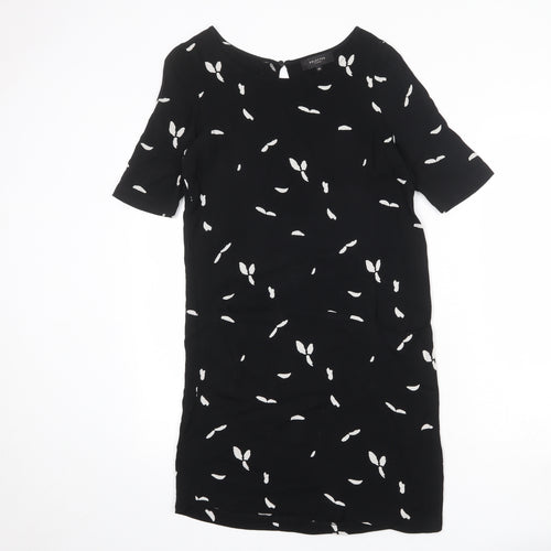 Selected Femme Womens Black Geometric Viscose A-Line Size 10 Round Neck Button
