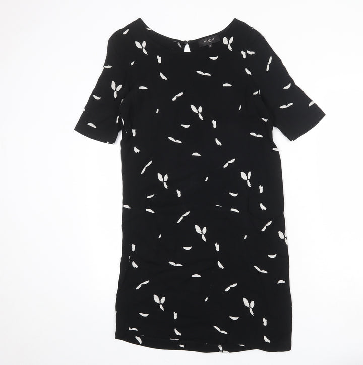 Selected Femme Womens Black Geometric Viscose A-Line Size 10 Round Neck Button