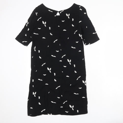 Selected Femme Womens Black Geometric Viscose A-Line Size 10 Round Neck Button