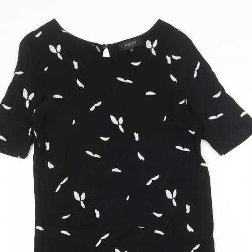 Selected Femme Womens Black Geometric Viscose A-Line Size 10 Round Neck Button