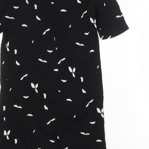 Selected Femme Womens Black Geometric Viscose A-Line Size 10 Round Neck Button