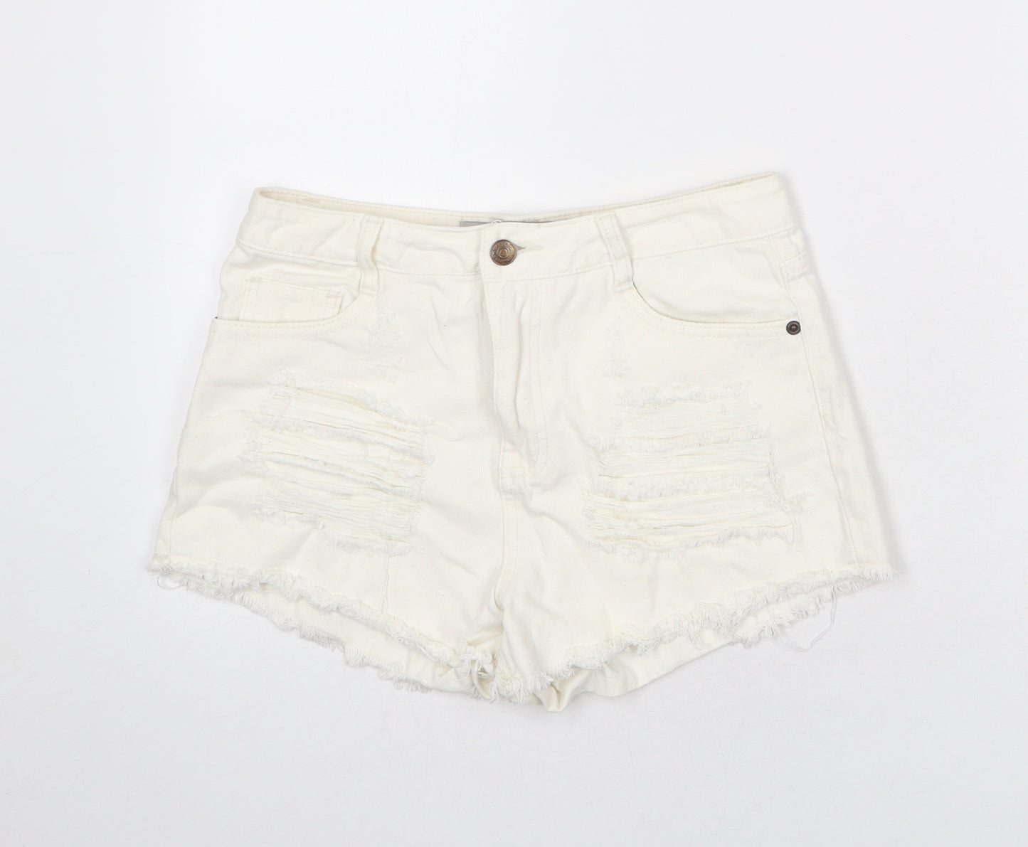 Denim & Co. Womens White Cotton Cut-Off Shorts Size 10 L3 in Regular Zip - Distressed