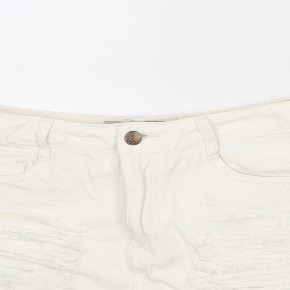Denim & Co. Womens White Cotton Cut-Off Shorts Size 10 L3 in Regular Zip - Distressed