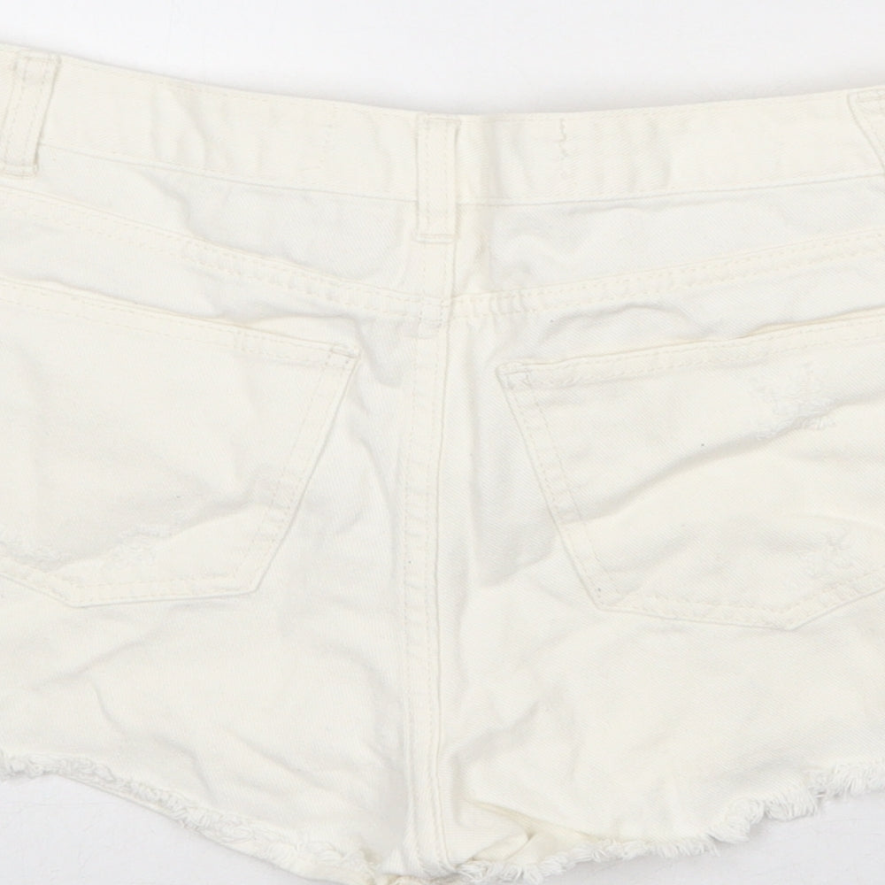 Denim & Co. Womens White Cotton Cut-Off Shorts Size 10 L3 in Regular Zip - Distressed