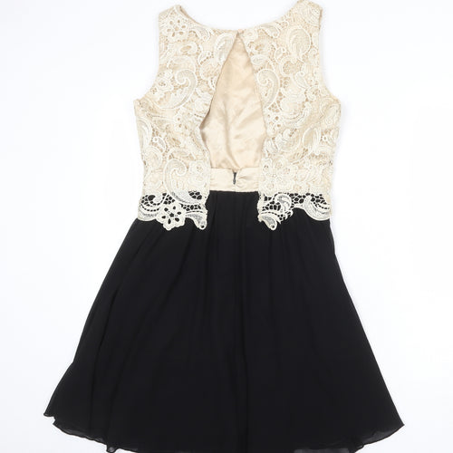 LITTLE MISTRESS Womens Black Colourblock Polyester Fit & Flare Size 10 Boat Neck Zip