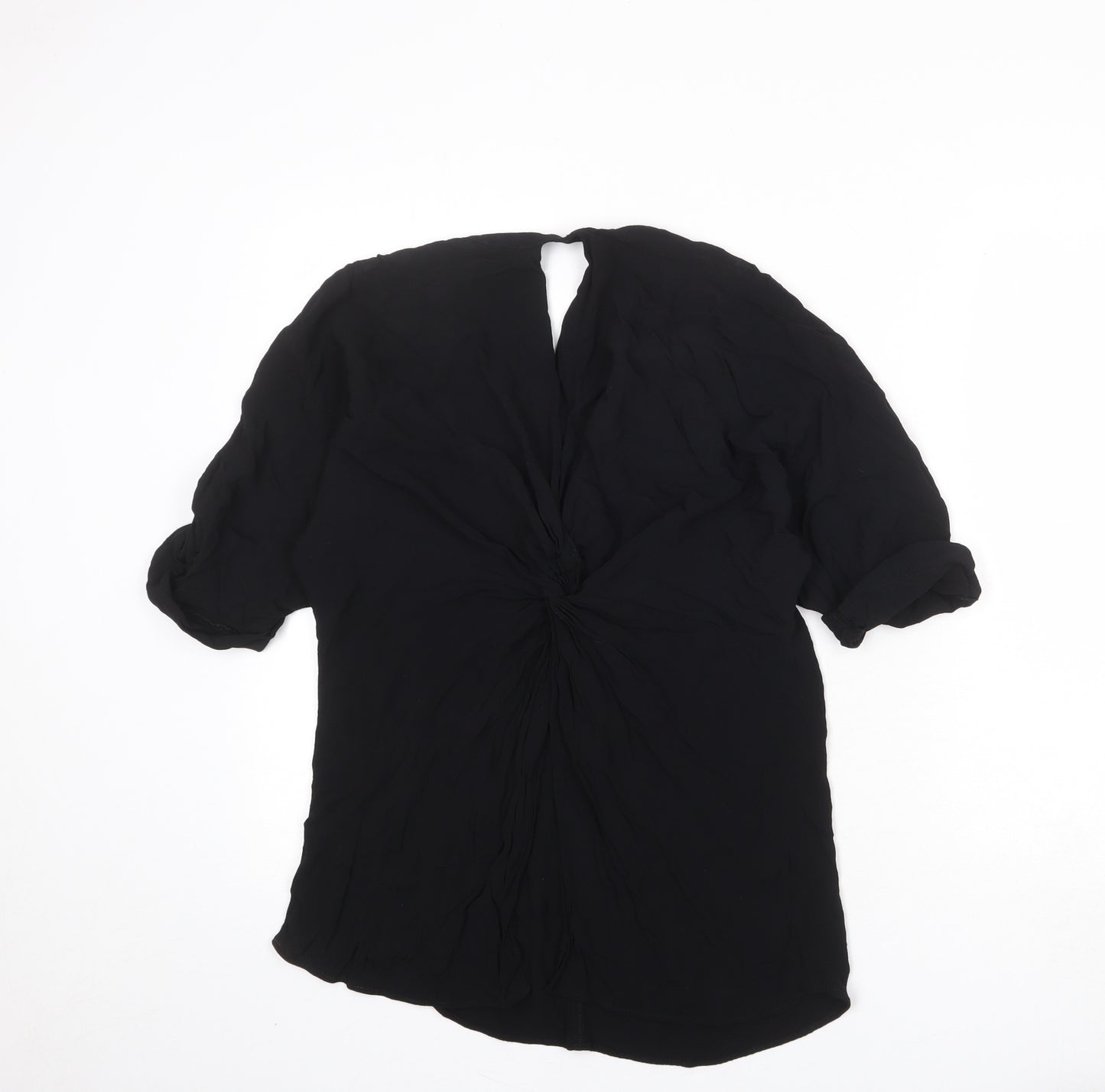 River Island Womens Black Viscose Basic Blouse Size 12 V-Neck - Twist Back Detail