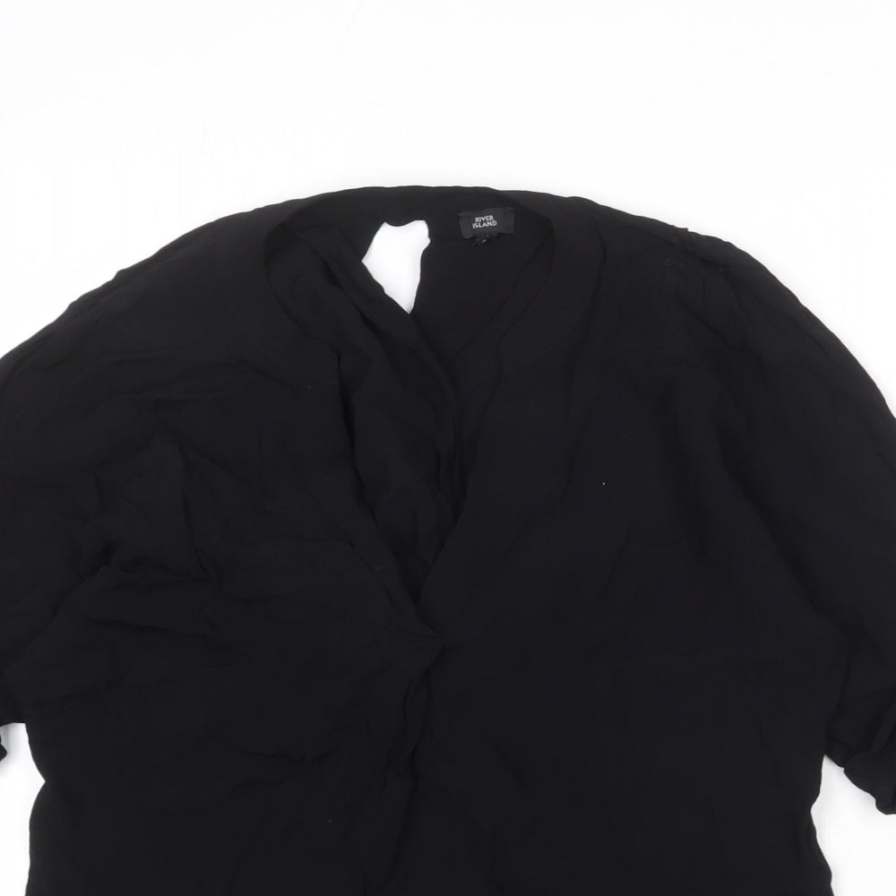 River Island Womens Black Viscose Basic Blouse Size 12 V-Neck - Twist Back Detail