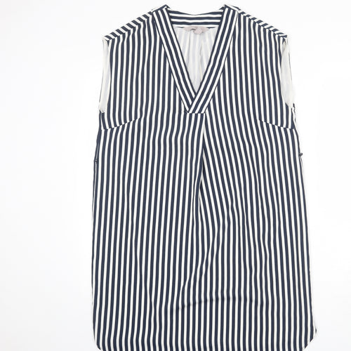 H&M Womens Blue Striped Polyester A-Line Size 10 V-Neck Pullover