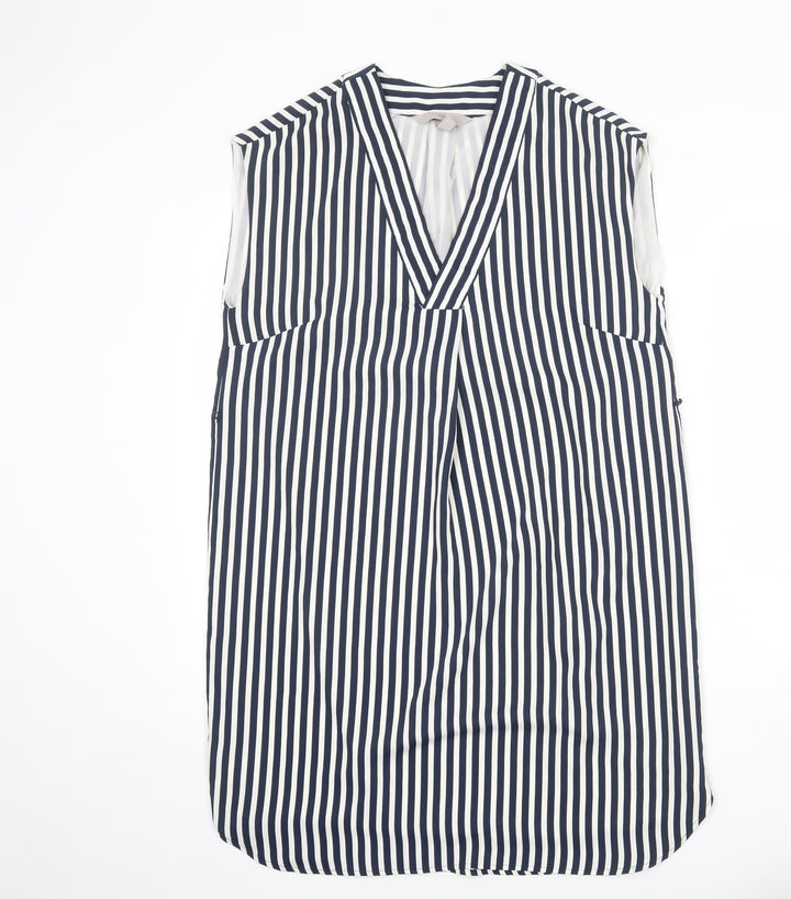 H&M Womens Blue Striped Polyester A-Line Size 10 V-Neck Pullover