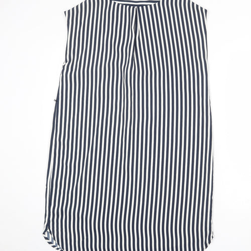 H&M Womens Blue Striped Polyester A-Line Size 10 V-Neck Pullover