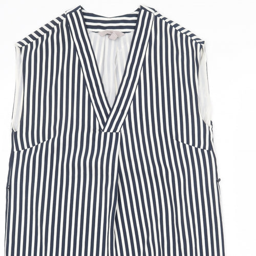 H&M Womens Blue Striped Polyester A-Line Size 10 V-Neck Pullover