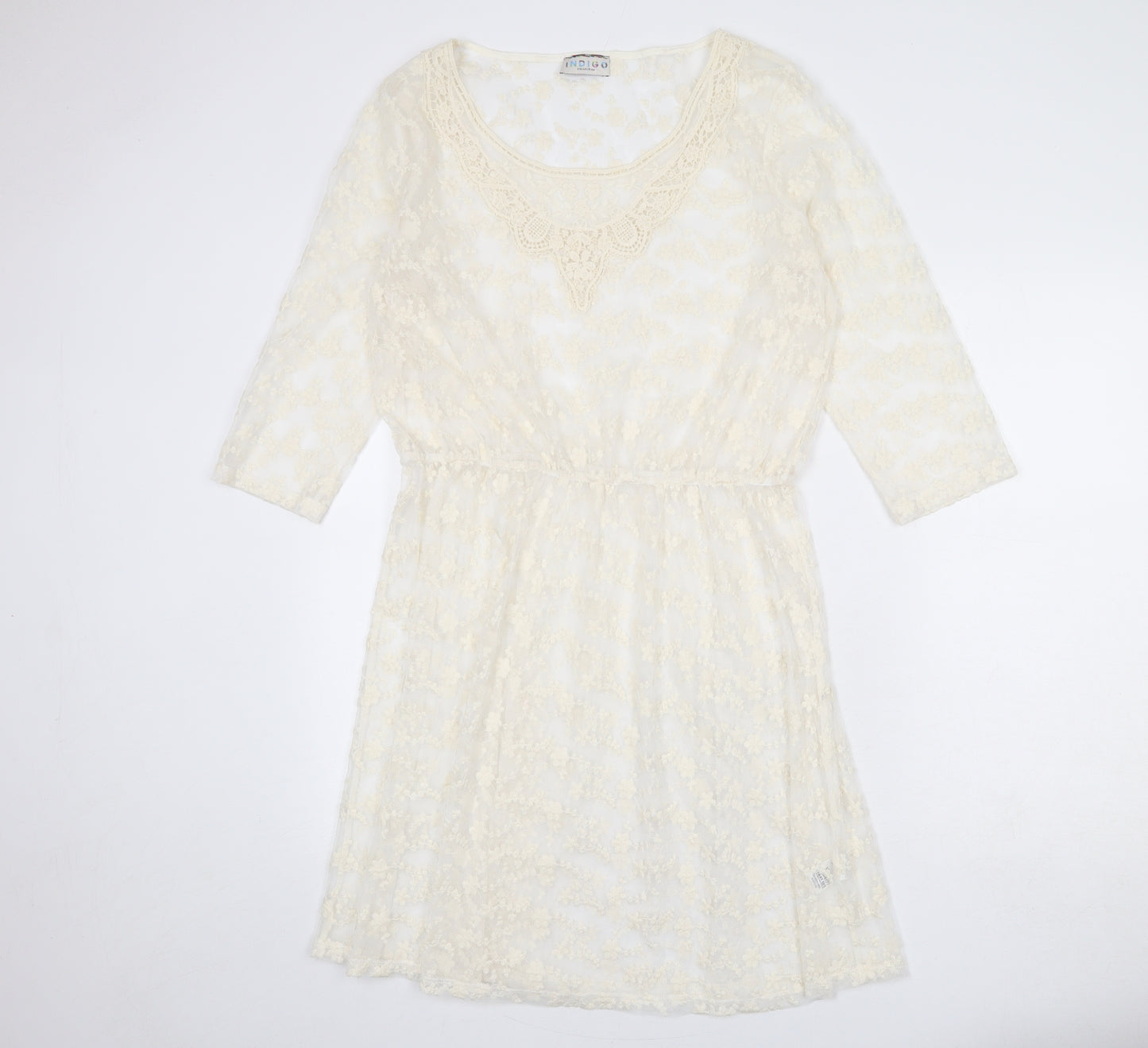 Indigo Womens Ivory Floral Cotton Kaftan Size 16 Round Neck Pullover