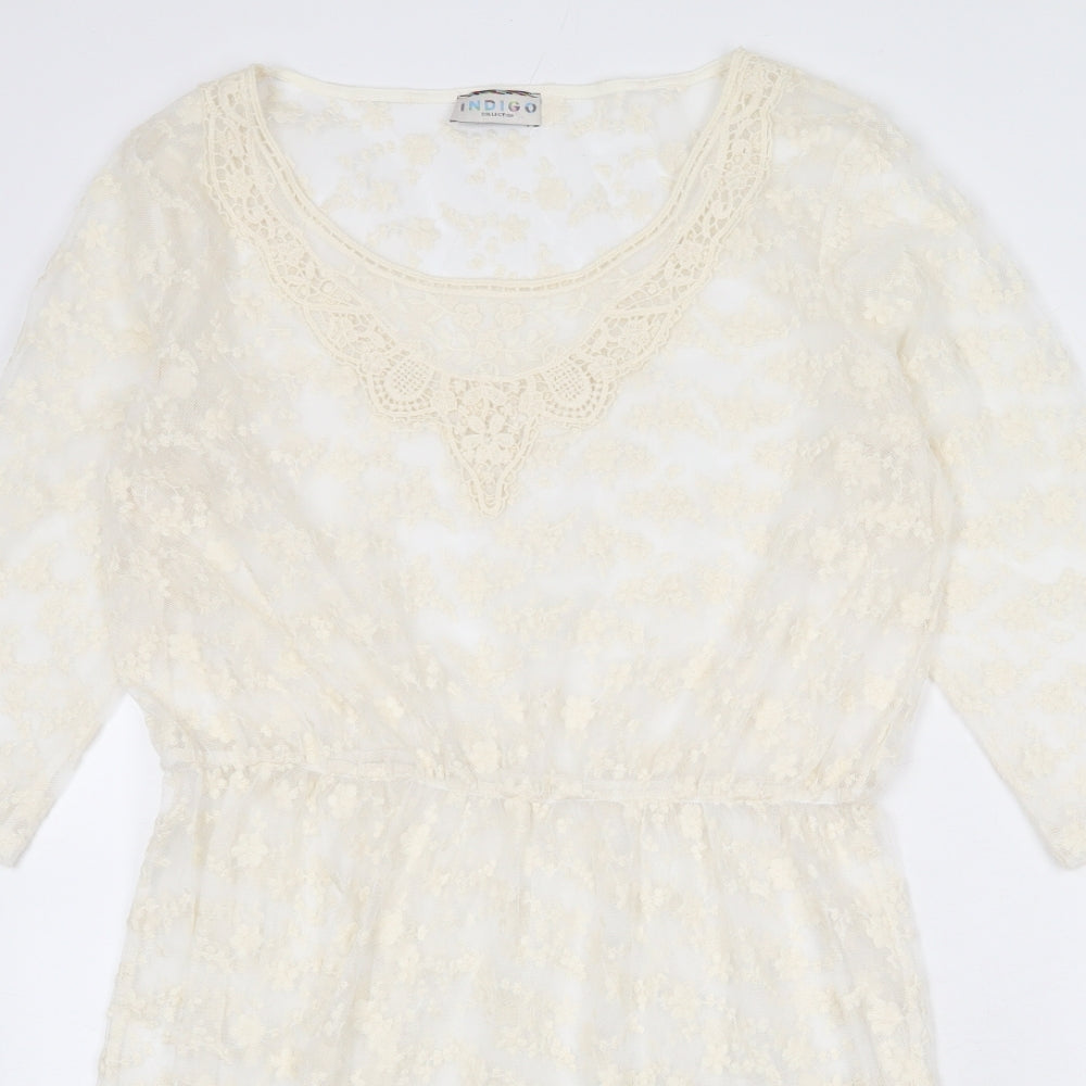 Indigo Womens Ivory Floral Cotton Kaftan Size 16 Round Neck Pullover