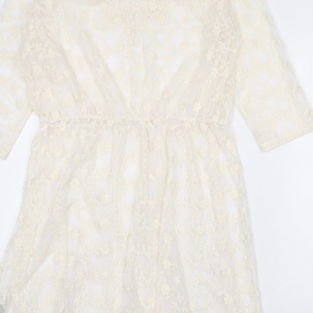 Indigo Womens Ivory Floral Cotton Kaftan Size 16 Round Neck Pullover