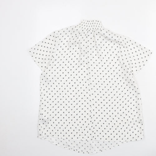 Debenhams Womens White Geometric Polyester Basic Blouse Size 14 Mock Neck