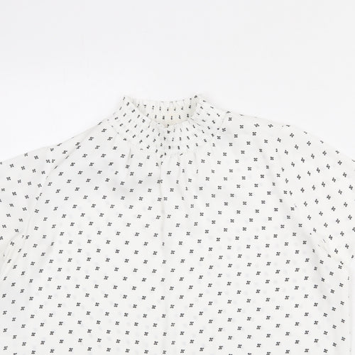 Debenhams Womens White Geometric Polyester Basic Blouse Size 14 Mock Neck
