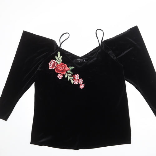 River Island Womens Black Polyester Basic Blouse Size 12 Off the Shoulder - Floral Detail