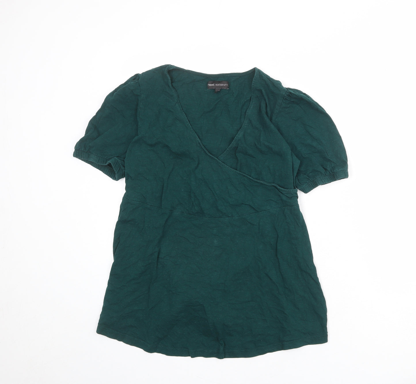 NEXT Womens Green 100% Cotton Basic T-Shirt Size 12 V-Neck - Wrap Front Detail