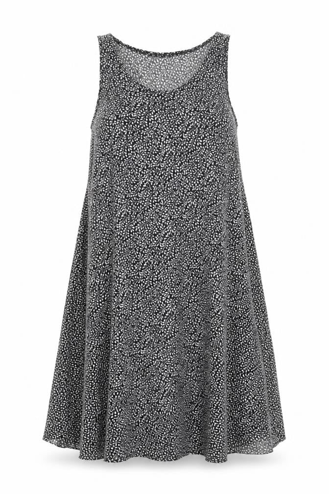 Front view of Izabel London women’s black geometric viscose a-line, size UK 8, round neck pullover