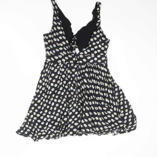 Paper Scissors Womens Black Floral Viscose Mini Size 10 V-Neck Zip