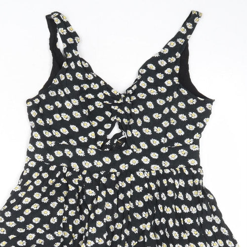 Paper Scissors Womens Black Floral Viscose Mini Size 10 V-Neck Zip