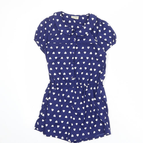 NEXT Girls Blue Geometric Polyester Playsuit One-Piece Size 9 Years L3 in Button - Heart Pattern