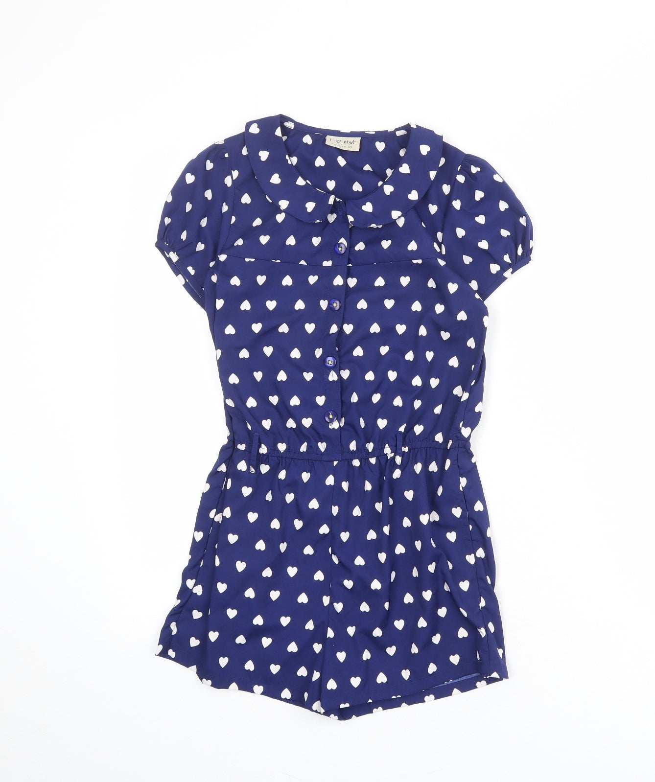 NEXT Girls Blue Geometric Polyester Playsuit One-Piece Size 9 Years L3 in Button - Heart Pattern