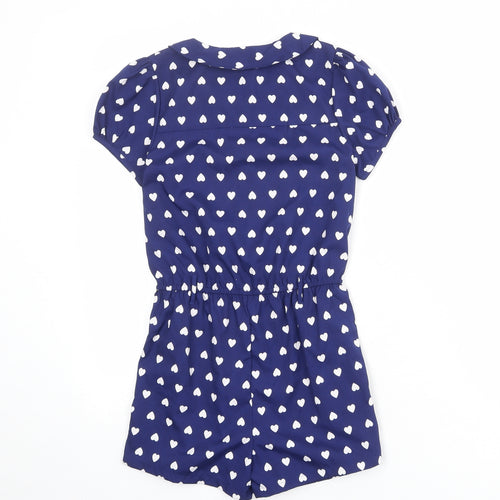 NEXT Girls Blue Geometric Polyester Playsuit One-Piece Size 9 Years L3 in Button - Heart Pattern