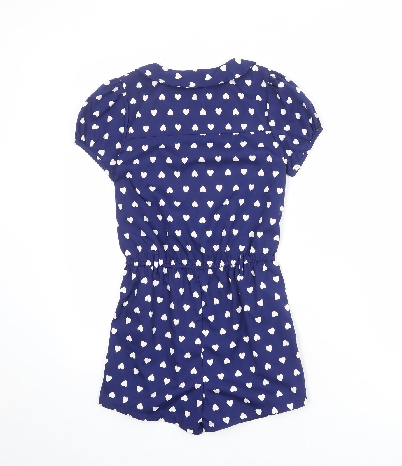 NEXT Girls Blue Geometric Polyester Playsuit One-Piece Size 9 Years L3 in Button - Heart Pattern