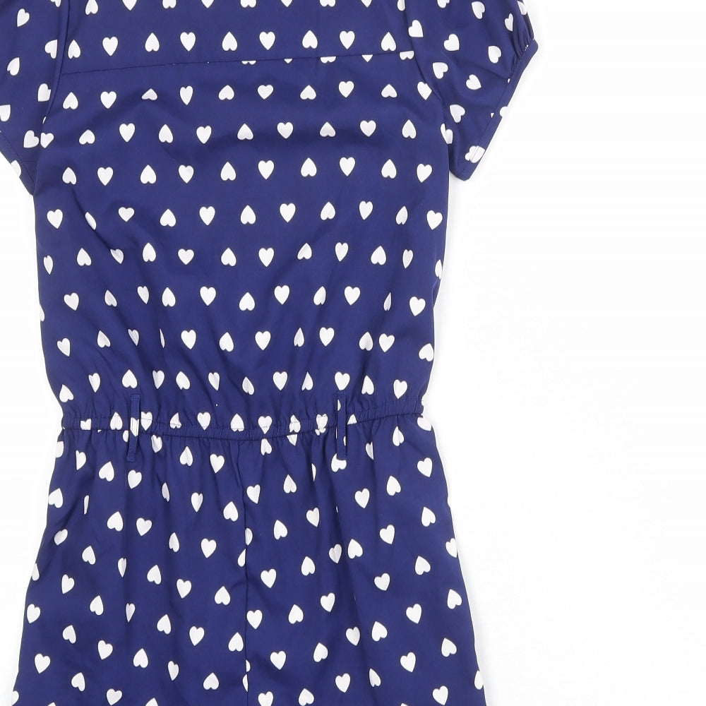 NEXT Girls Blue Geometric Polyester Playsuit One-Piece Size 9 Years L3 in Button - Heart Pattern