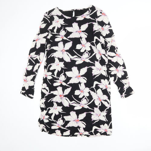 VERO MODA Womens Black Floral Polyester Shift Size S Round Neck Button