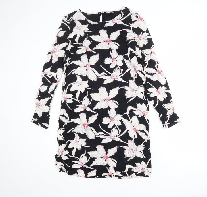 VERO MODA Womens Black Floral Polyester Shift Size S Round Neck Button