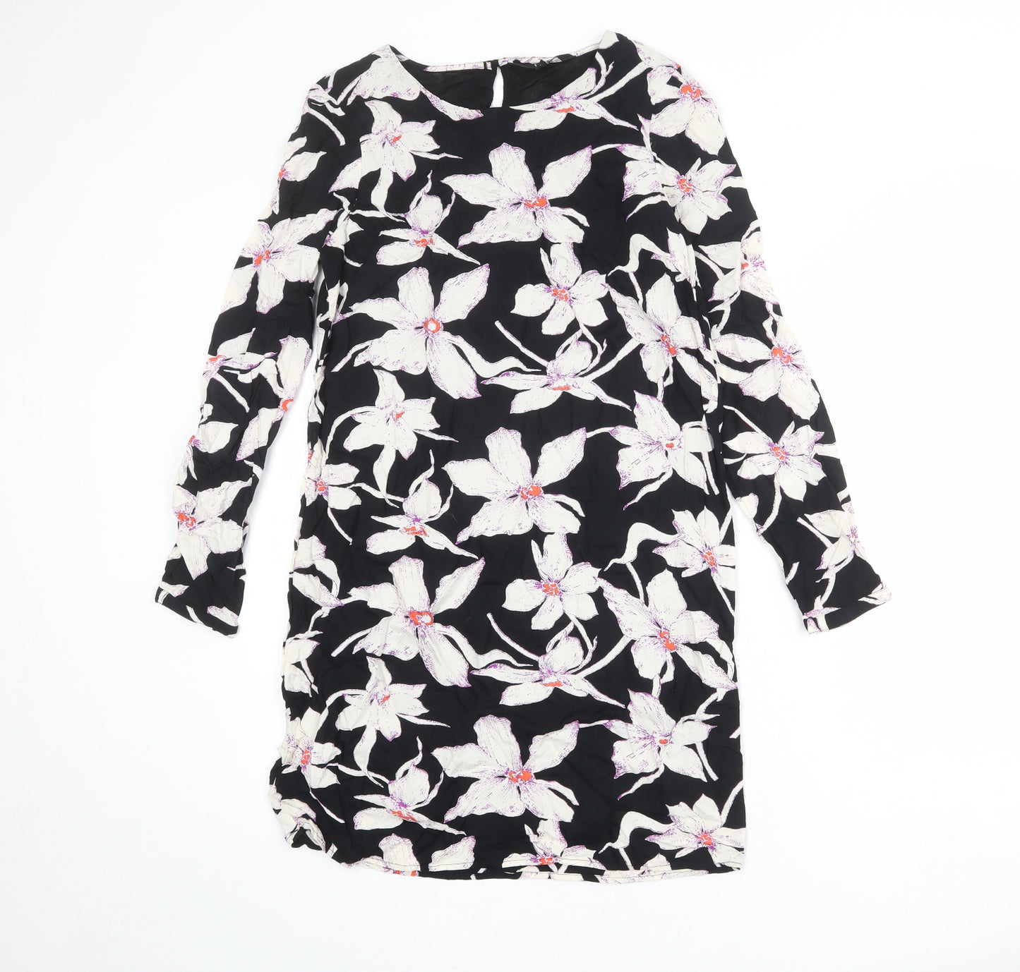 VERO MODA Womens Black Floral Polyester Shift Size S Round Neck Button