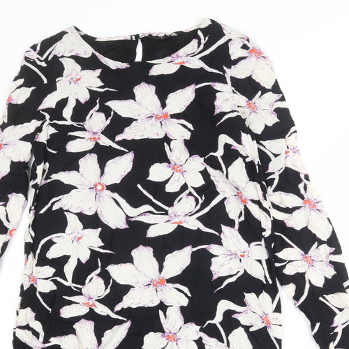 VERO MODA Womens Black Floral Polyester Shift Size S Round Neck Button