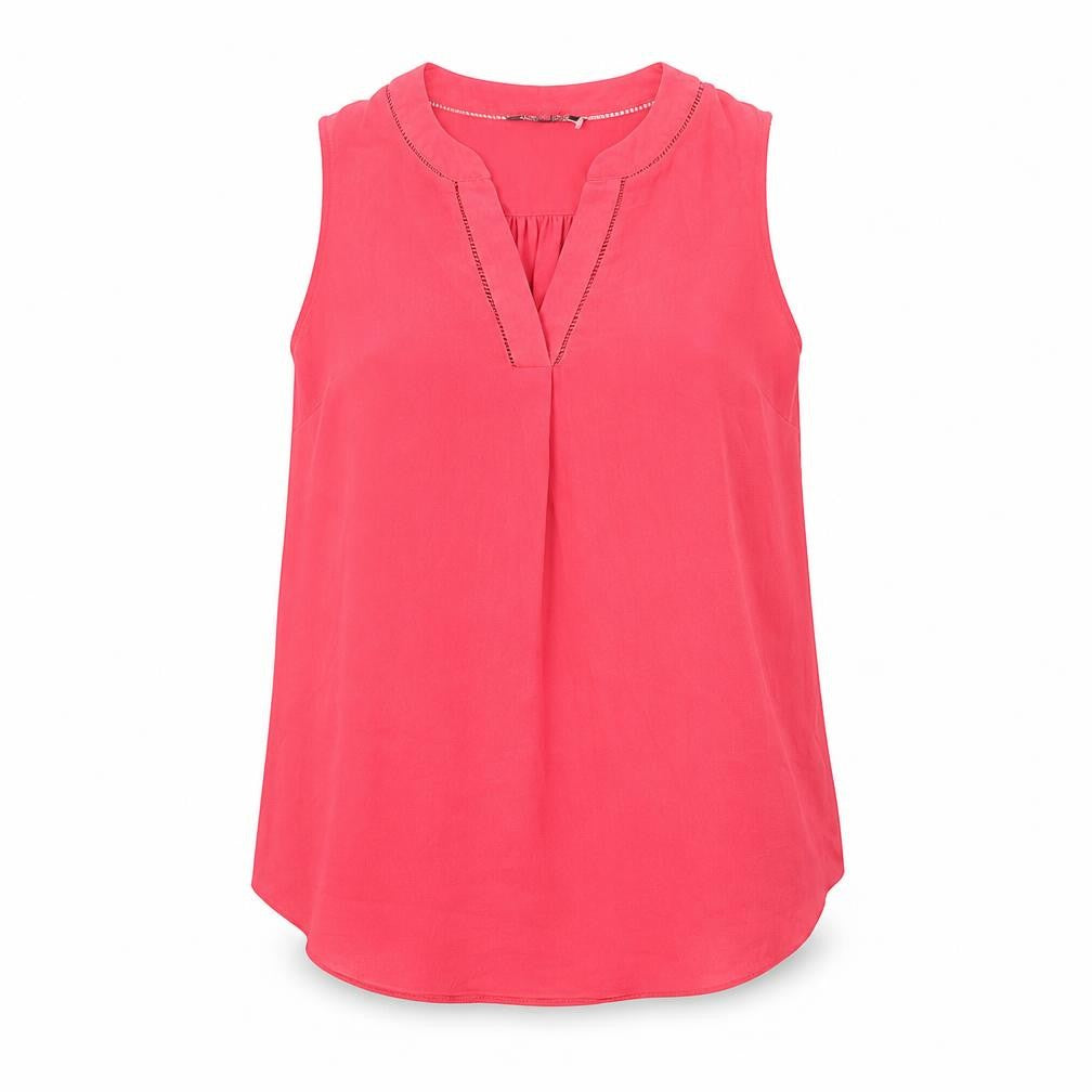 Front view of Next women’s pink polyester basic blouse, size UK 12, v-neck