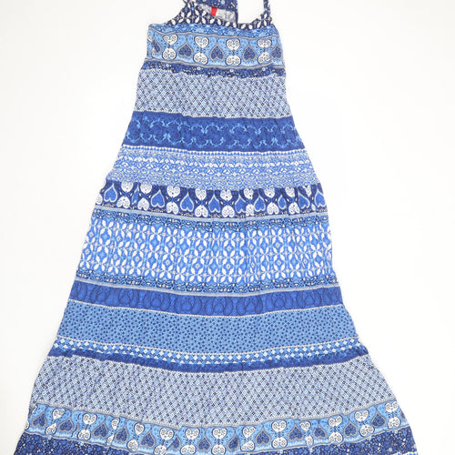 Divided by H&M Womens Blue Geometric 100% Cotton A-Line Size 10 Round Neck Pullover