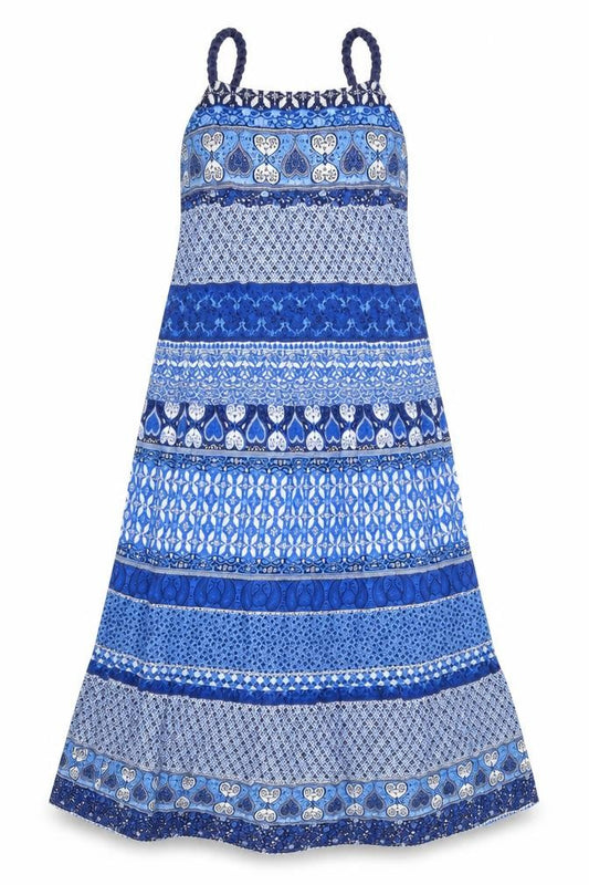 Front view of Divided by H&M women’s blue geometric 100% cotton a-line, size UK 10, round neck pullover