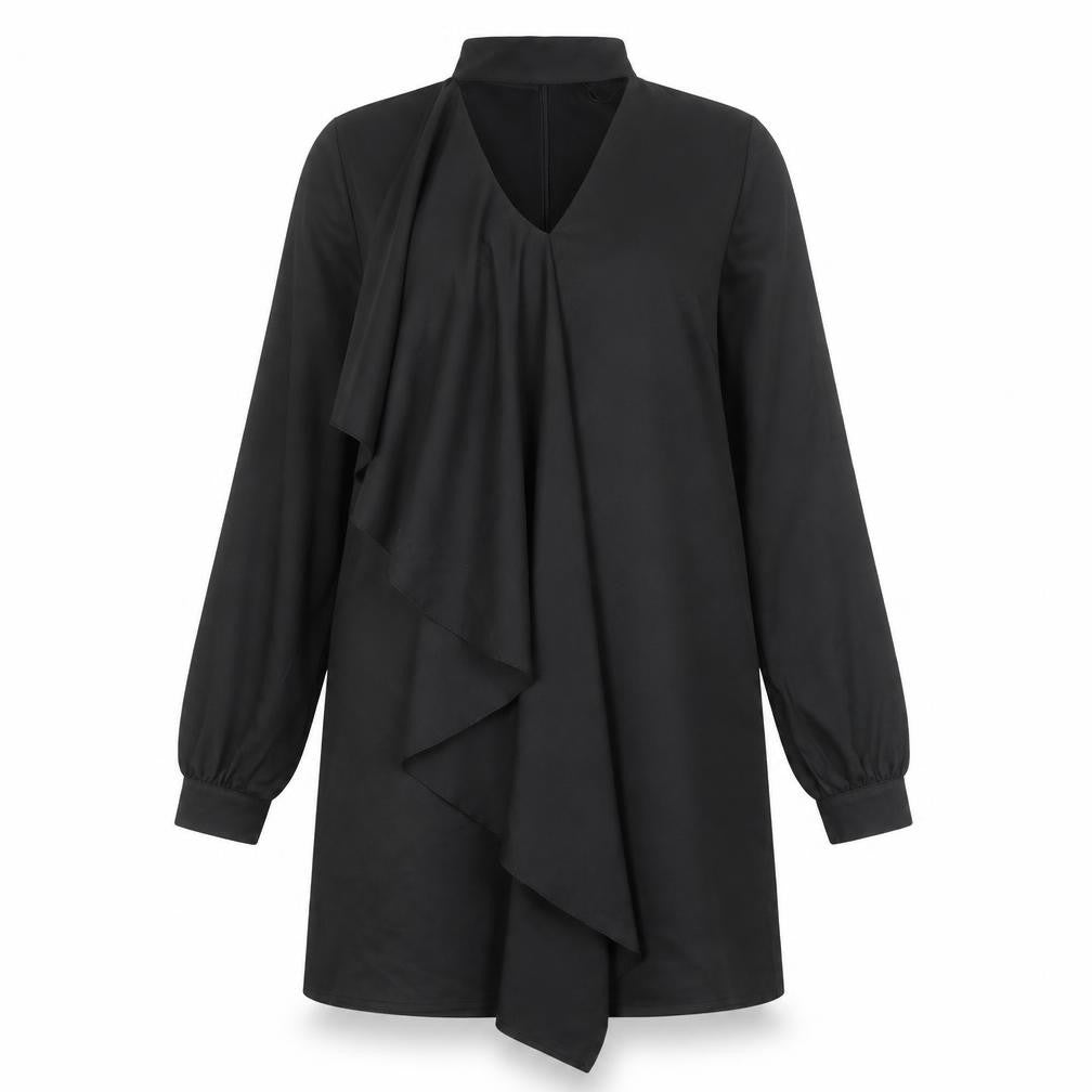 Front view of Glamorous women’s black polyester a-line, size UK 10, halter zip